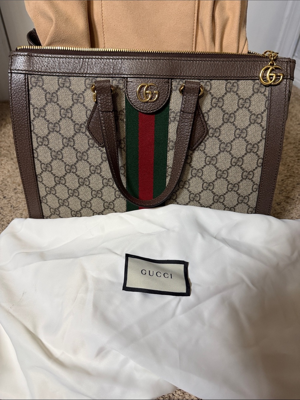 Gucci Brown GG Supreme Tote with Green and Red Web Stripe - Picture 10 of 10